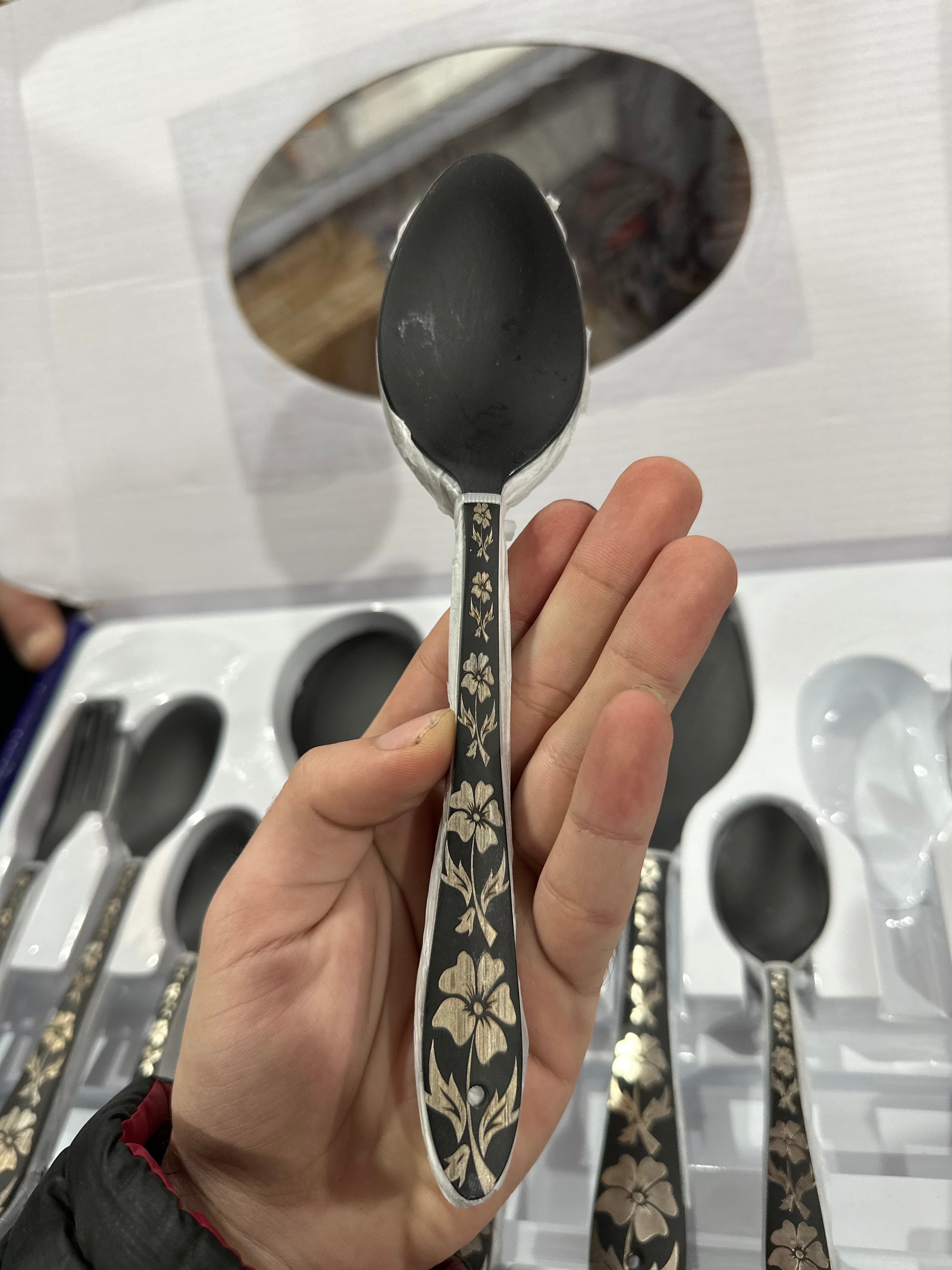 German Imported 52 Pcs MATTE BLACK CUTLERY SET