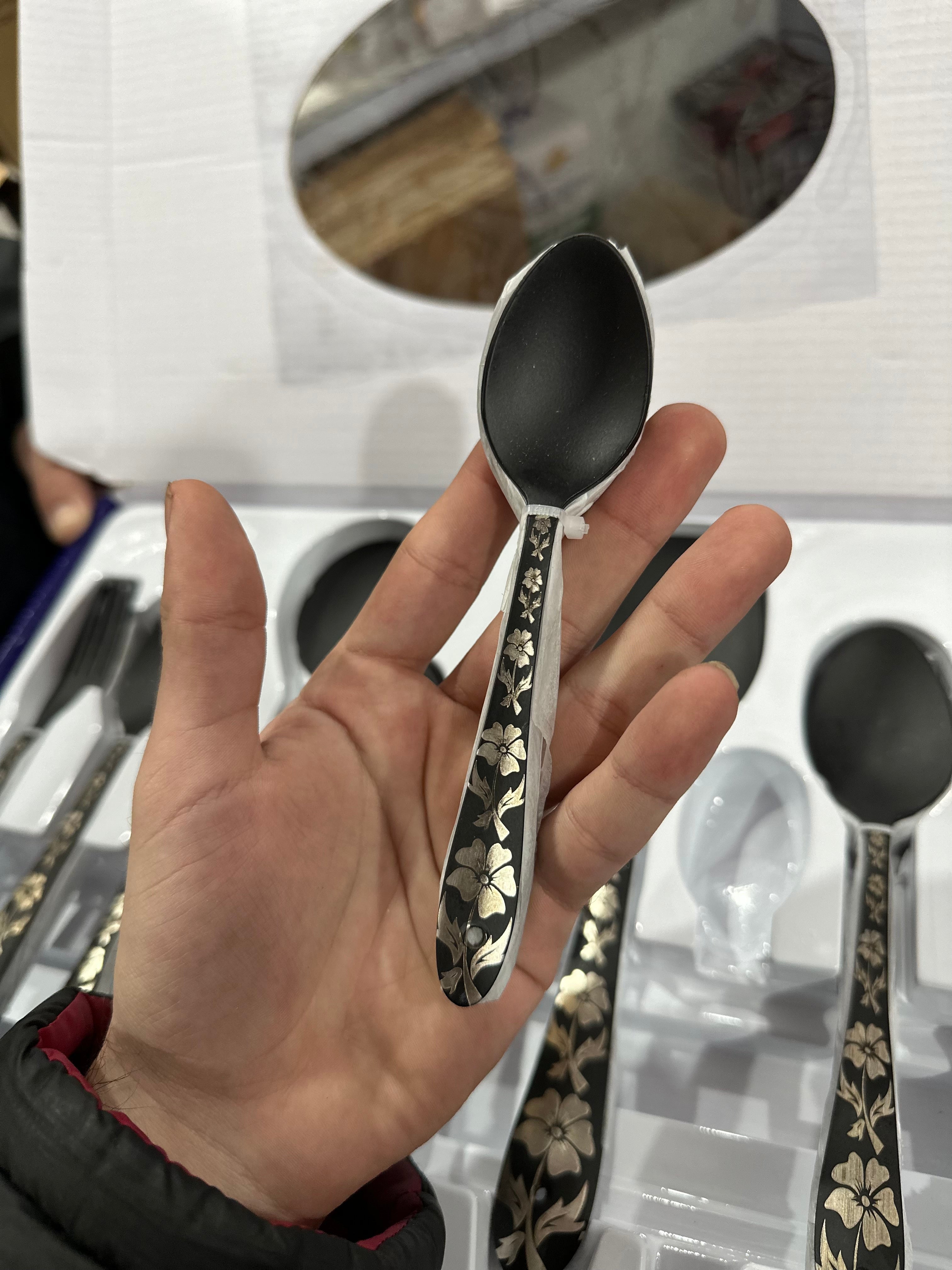 German Imported 52 Pcs MATTE BLACK CUTLERY SET