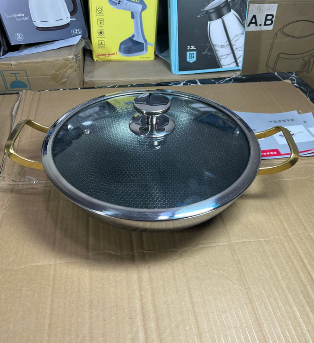 Honey comb Laser coated Deep Frypan—Stock pot